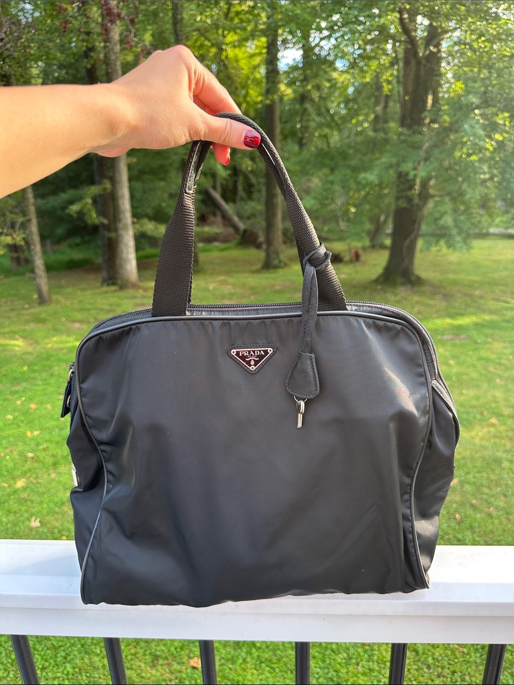 PRADA Tessuto Nylon Black Business Tote Bag Authentic with Silver Hardware - Picture 5 of 16
